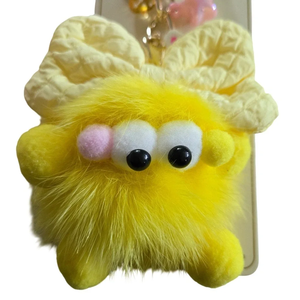 Eye Candy Los Angeles Monster Bag Charm Yellow New Fuzzy Plush Bow